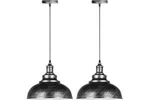 iDEGU Juego de 2 Lámparas de Techo Industriales, Lámpara Colgante Estilo Vintage Pantalla de 29CM en Metal E27 Iluminación de Techo Retro para Cocina, Comedor, Salón, Restaurante (Óxido de Plata)