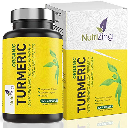 Integratore di Curcuma Biologico Integratori NutriZing ~ 120 capsule ~ Organico Turmerico ~ Naturale Curcumina ~ Pepe Organico per Aumentare di Assorbimento ~ Per Vegetariani e Vegani ~ 1000mg