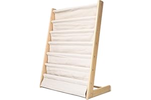 Morimoe Kids Sling Bookshelf with Pocket, 6 Tiers, Natural Wood, Books Storage Rack, Perfect Height Reading Fun (W:60cm)