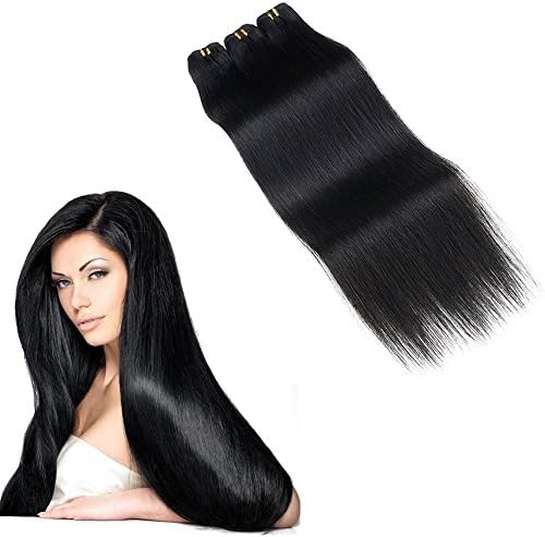 Brazilian Straight Hair Weave bundle 100% Human Hair Bundles Natural Black 1piece/60g One Piece 10-26Inch Non Remy Hair Extensions (26")