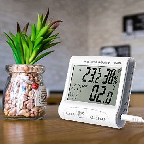 MIDWEC Thermo-Hygrometer Innenraum Temperatur und Luftfeuchtigkeit, Außen Temperatur mit Temperatur Sonde - 5
