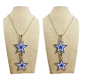 eshoppee Set of 2 Designer Antique Look Lucky Stars Blue Color Dual Double Locket Pendant with Chain Necklace for Man and Women, Boys and Girls Dog tag. (Antique nk 10)