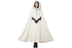 BEAUTELICATE Women Hooded Cape Coat Long Wool Cloak with Hood Vintage Overcoat Plus Size for Winter Wedding Bride Medieval Halloween Christmas Cosplay Costume 140cm