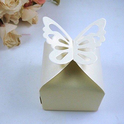 SupplyEU 50st Gastgeschenk Schachtel Geschenkbox Kartonage Bonboniere Box für Hochzeit Party (Weiß) - 2