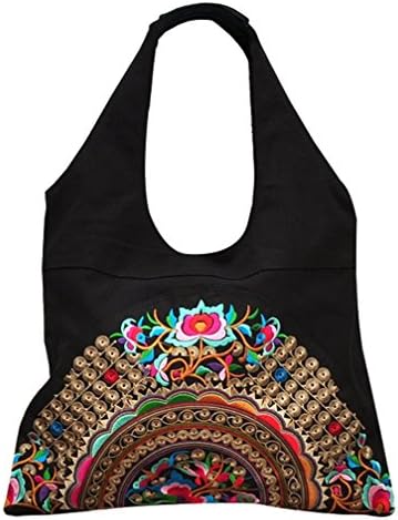 LazLake Embroidery Women Shoulder Bag Sling Crossbody Bag Purse Handmade Floral Tote Fashion Handbag Shopping Bag Swingpack MZ02 Golden