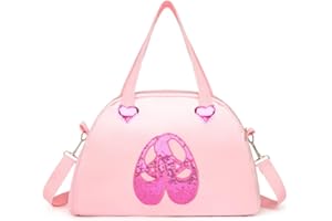 ISABELLA MOON Girls Kids Children Ballet Dance Bag, Pink Ballerina Handbag Tote Gymnastics Sports Duffel Bag, Crossbody Shoulder School Bag Light Weight Carry-on Luggage