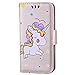 Produktbild iPhone 5 5S SE Hülle, Chreey (Unicorn) Niedlich [Regenbogen Einhorn] Glitzer Handyhülle Premium PU Leder Tasche Flip Wallet Cover mit Standfunktion Kartenfach Schutzhülle [Gold]