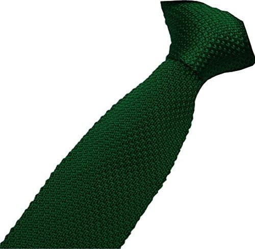 Men tie handmade narrow slim knitted tie plain woven necktie square end 2 inch width (Dark green)