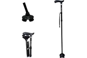 DEMERGY® Bastón Plegable, Baston Extensible, 5 Niveles Altura Ajustable Bastón, Ligero Portátil Bastón de Viaje con Pulsera y Mango en T para Discapacidad de Edad Avanzada Base pivotante