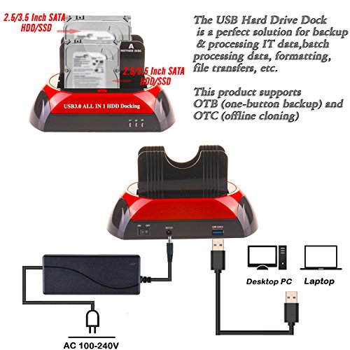 WANLONGXIN WLX-876U3-J USB 3.0 zo SATA Dual Bay Externe Festplatte Docking-Station mit Offline-Klon-Funktion, für 2.5 3.5 Zoll Festplatte SSD SATA I / II / III Bis zu 2 x 8TB - 4