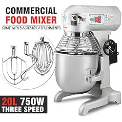 Olibelle Mélangeur de Pâte Electrique 20L Mélangeur de Nourriture 750W Robot Culinaire pour Mélangeur d'Aliments Commercial avec 3 Attachements d'Agitateur Qualité Commerciale (20L)
