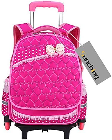School Bags for Teenage Girls Sunching Waterproof Backpack with Wheeled Trolley Hand, Kids Travelling Bags for Pupils Primary Students