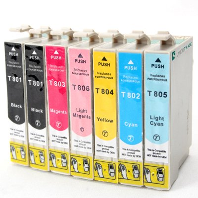 1Set + 1xExtra Schwarz = 7xkompatible Druckerpatronen zu Epson T0801 T0802 T0803 T0804 T0805 T0806 (2x Schwarz & 1x je Farbe)