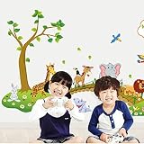 ufengke® Grünen Baum Niedlichen Löwen Kaninchen Giraffe Elefanten Überqueren Der Brücke Wandsticker, Kinderzimmer Babyzimmer Entfernbare Wandtattoos Wandbilder - 2
