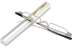 ‎KOKOBIN KoKoBin Mini Schmal Lesebrille Federscharnier Metall Lesehilfe Unisex-Sehhilfe mit Etui (Silber, +2.0)