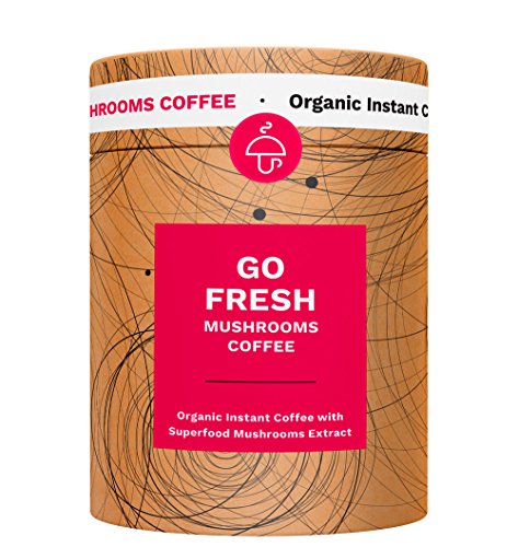 Go Fresh Superaliment Café instantané aux champignons, 10pk de chanterelle sauvage méditerranéenne et chaga pour l'énergie et la concentration. Végétalien, Bio, Sans Gluten, Sans Sucre.