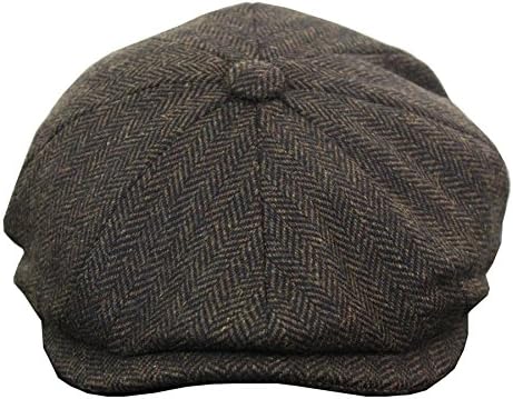 Mens Tweed Newsboy Cap Peaky Blinders Baker Boy Flat Check Grandad Hat