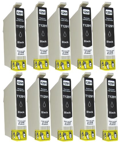 10 schwarze Druckerpatronen Epson WorkForce WF-3010DW WF-3520DWF WF-3530DTWF WF-3540DTWF Sie bekommen 10 x Schwarz kompatibel 1291