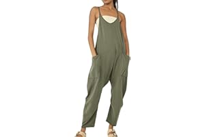 GENERIC Femme Salopette d'été Ample salopette ete fluide Salopette Bretelles Fines avec grande poches Combinaison Pantalon Décontracté Baggy Jumpsuit