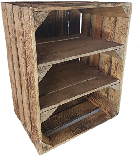 1 x alte Obstkiste - gebraucht - geflammt - mit 2 Zwischenböden - Holzkiste mit 2 Regalböden von Cronenwerth