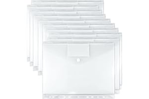 ARIEL-GXR Plastic Wallets, 10 Pcs A4 Punched Pockets Document Wallets, Clear Files Folders with Label Pocket and Snap Button for Home, Office, School and Travel