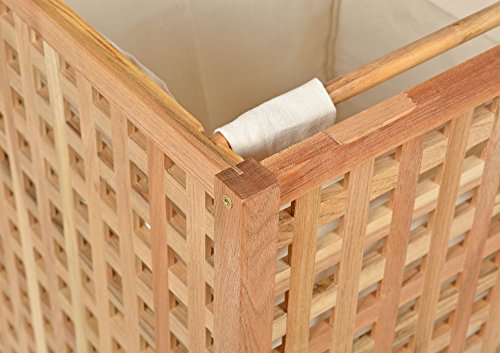Wäschekorb Doppelkammer Wäsche Truhe 67 cm Höhe Badmöbel Massiv Walnuss Holz - 6
