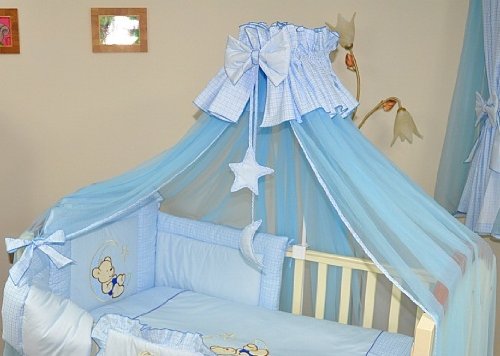 Stunning Baby Canopy / Mosquito Net for Cot + Fitting / Holder - Blue Stars