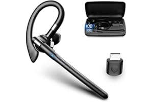 OrcoW Bluetooth Headsets with Dual Mic V5.4 Single wireless Headset Handsfree Earpiece with 72 Hrs Talking Time Mute Two Device Connection for Business/Office with Android iOS Laptop, with USB Dongle
