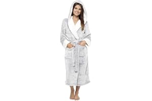 Style It Up Ladies Womens Frosted Borg Hooded Robe Soft Warm Luxury Lounge Dressing Gown TEDDY Bathrobe Gown Wrap Brown Grey UK