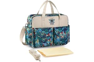 INSULAR Multifunctional Waterproof Mummy Shoulder Bag Diaper Bag Chic Nappy Changing Bag Tote/Messenger Style Large Light Weight with Changing Mat, Adjustable Straps (Forest Monkey)
