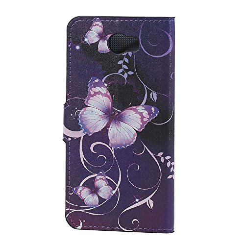 Huawei Y6 II Compact / Huawei Y5 II Hülle, Alfort 3 in 1 Schutzhülle Leder Hülle Flip Wallet Fashion Design Dual Use Falten Premium PU Leder Tasche Case Cover Folio Mappen Kasten Abdeckung für Huawei Y6 II Compact / Huawei Y5 II / Huawei Y6 II Mini Smartphone Funktion Unterstützte Telefone mit Lila Schmetterling ( Lila ) + Netter Staub Stecker + Alfort Schwarz Stylus Pen - 3
