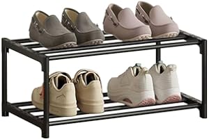 XIANGLV Scarpiera a 2 ripiani, piccola, sottile, con rivestimento antiruggine, adatta per dormitorio, casa in affitto, balcone, scarpiera stretta impilabile