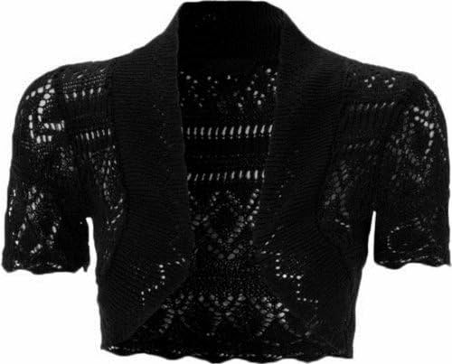 New Womens Crochet Knit Fish Net Bolero Shrugs Tops 12-14 Black
