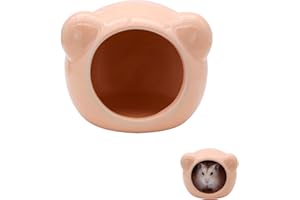 LuckyOpt Ceramic Hamster House, Cute Bear Shape Hamster Cave, Small Animal Summer Cool Hamster Hideout Habitat for Gerbil Mice, Chinchilla, Dwarf and Syrian Hamsters (Orange)