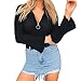 Produktbild Btruely Damen Blusen Langarm Tunika mit Reißverschluss Vorne V-Ausschnitt Jumpsuit Verstellbar Oberteile Bluse Tops Bodycon Playsuit