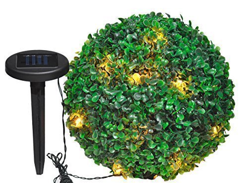 LED Gartenkugel Buchsbaum künstlich Solarleuchte Buchsbaumkugel mit Lichterkette und Solarmodul mit Erdspieß - farbstabile Gartenkugel uv-beständig mit Lichterkette außen warmweiß