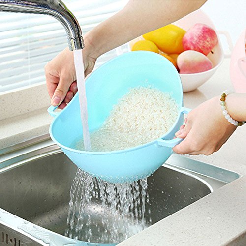Rice Wash Sieve Strainer VENMO Doppelhandgriff Reiskorb Küchenkorb Reiswaschsiebsieb (Light Blue) - 3