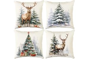Aitsite Poszewka na poduszkę na Boże Narodzenie, 4-pak zimowych, 45 x 45 cm, dekoracja bożonarodzeniowa, do salonu, na sofę, do sypialni (renifer)