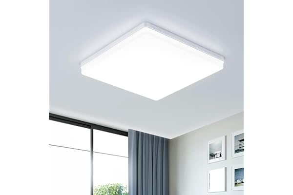 EASY EAGLE Plafonnier LED Carré 48W, Luminaire Plafond 4800LM, 6500K Éclairage Intérieur, Lampe Lumiere Moderne pour Salle De Bain, Salon, Cuisine, Chambr à Coucher, 30CM