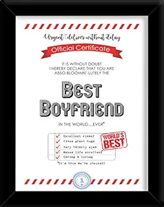 Paper Plane Design Gift for Boyfriend Best Boy Friend Certificate Framed A4 Size with Table Stand and Hanging Hook design03