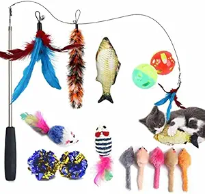 Pets Empire Retractable Cat Toy Feather Teaser Cat Toy Wand Feather Interactive Toys