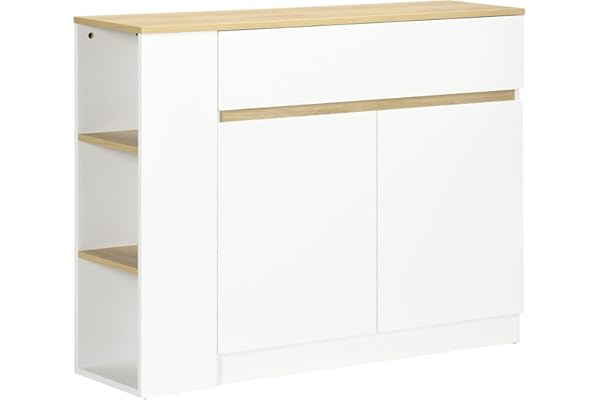 HOMCOM Aparador Blanco Aparador de Cocina con 2 Puertas Cajón y 3 Estantes Abiertos Armario de Almacenamiento para Salón Come
