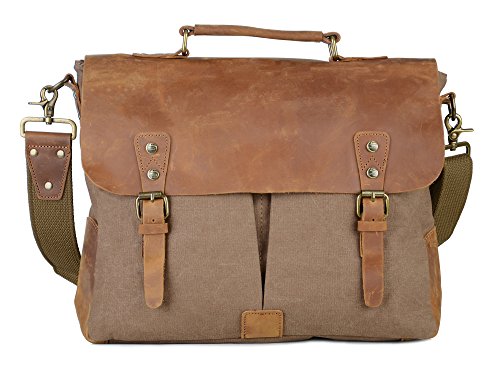 Gootium Vintage Umhängetasche Canvas Leder Messengertasche Schultertasche Laptoptasche Notebooktasche