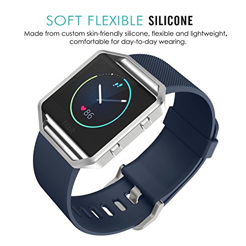 MoKo Fitbit Blaze Armband – Silikon Sportarmband Sport Band Uhrenarmband Uhr Erstatzband mit Stiftschließe aus Edelstahl für Fitbit Blaze Smart Fitness Watch, Mitternachtsblau - 2