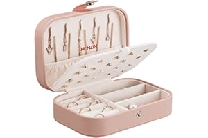 Henzin Schmuckkästchen Reise Schmuckkästchen Damen Klein PU-Leder Schmuckaufbewahrung Schmuckkoffer Klein Schmuckbox für Ringe,Ohrringe,Halskette,Geschenk -Rosa