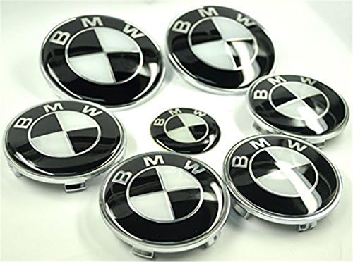 7 Pcs Black&amp;Silver/White Emblem Logo Badge Set for BMW 82mm/82mm (Black and White)
