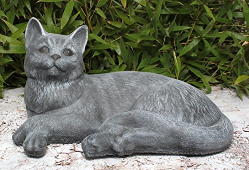 Steinfigur Katze liegend groß Steinguss Schiefergrau - 2