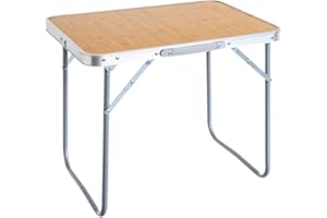 LOLAhome Mesa Plegable para Camping y Playa, 60x40x50 cm, Acero y MDF, Color Natural - Ligera, Antivuelco, Ocupa Poco Espacio
