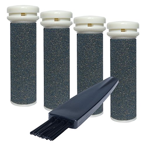 Replacement Rollers x4 by myPentos refills Compatible with Emjoi Micro-Pedi Callus Remover SUPER COARSE ?BONUS? Complimentary Cleaning Brush - Rollers Remove Rough, Hard, Dry, Cracked & Callused Skin from Feet