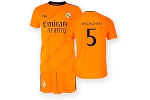 Real Madrid - Ensemble Maillot et Short de Deuxième Tenue Saison 24/25, Bellingham, Enfants 4 Ans, Réplique sous Licence Officielle